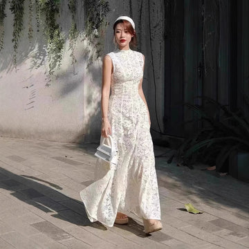 2025 White Lace Hooks And Airnecked Backwear Dresses